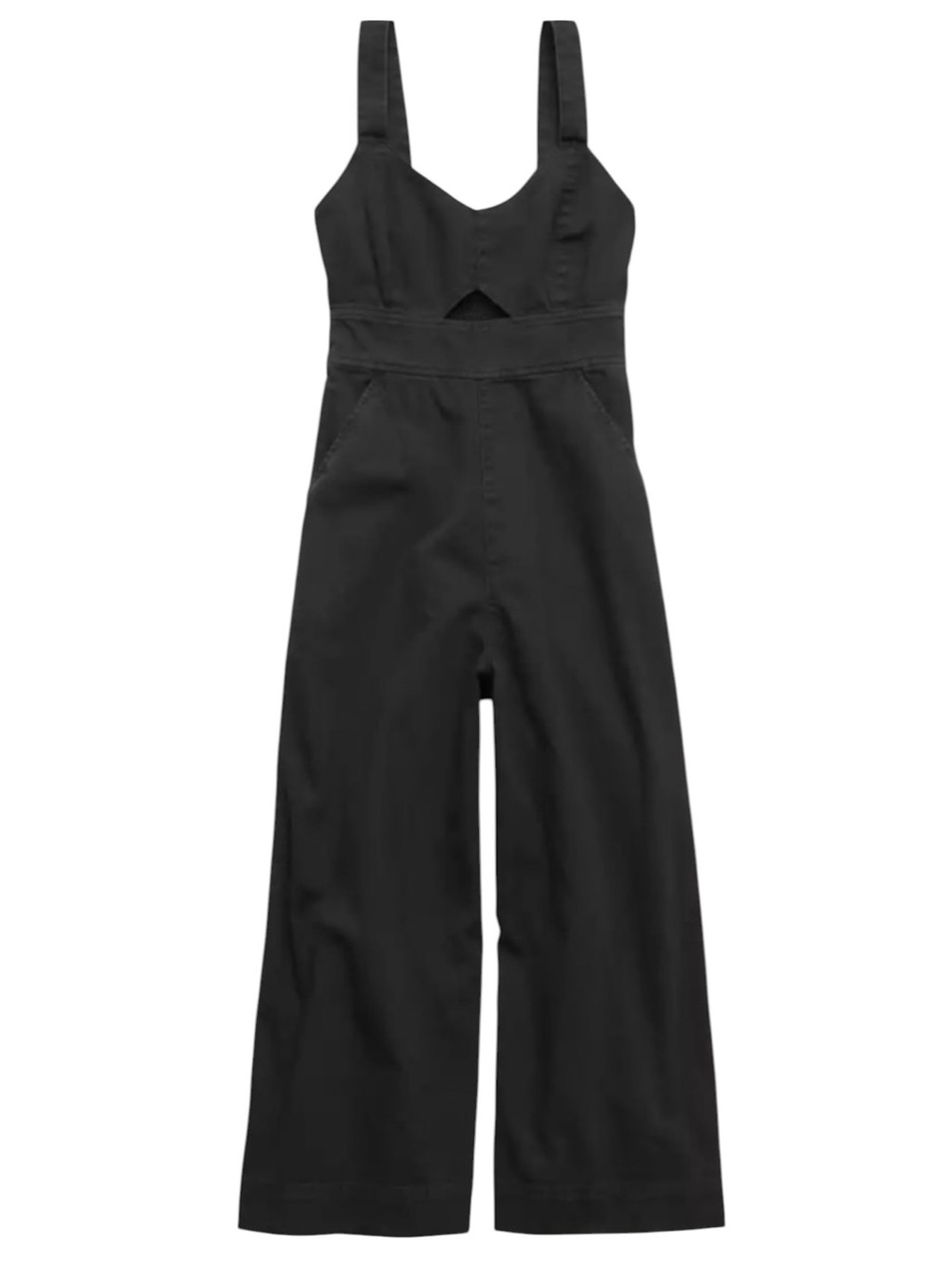 Aerie Twill Cutout Wide Leg Jumpsuit Smoked Grey Smocked Back Medium